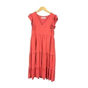 Fourteen & 9th Rust Orange Maxi Dress Women Medium Ruffle Sleeves Tiered Boho
